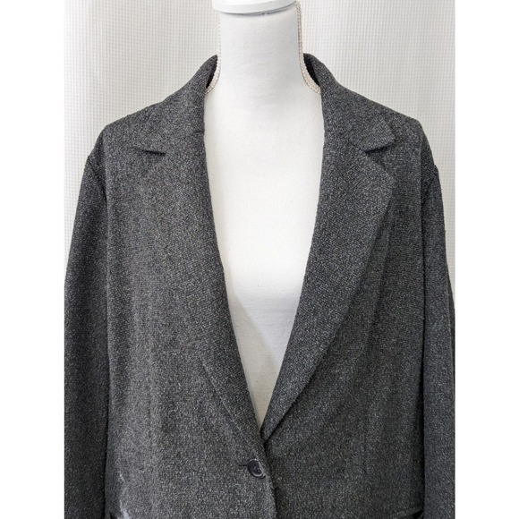 J. JILL! MICRO NUBBY FINISH BLACK, WHITE WOOL BLEND STRETCH JACKET! SZ L - Picture 3 of 8